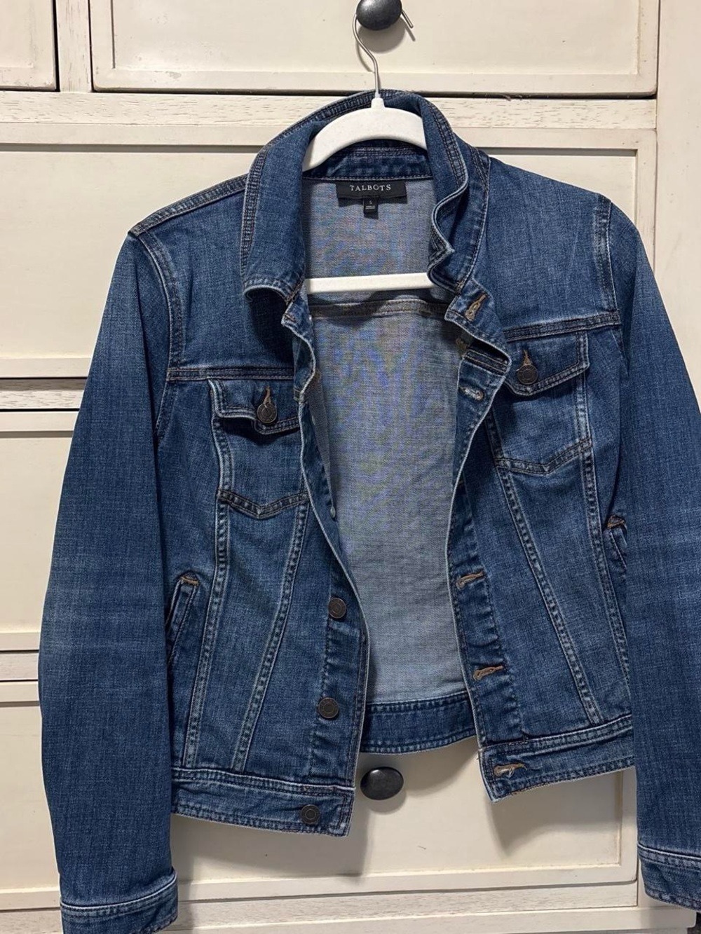 Talbots Dark Blue Denim Jacket with Contrast Topstitching